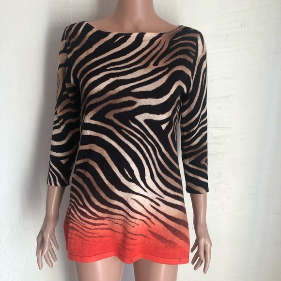 Lauren Ralph Lauren Brown/Red Ombré Linen Zebra Light Sweater Women’s Size M - Picture 1 of 16